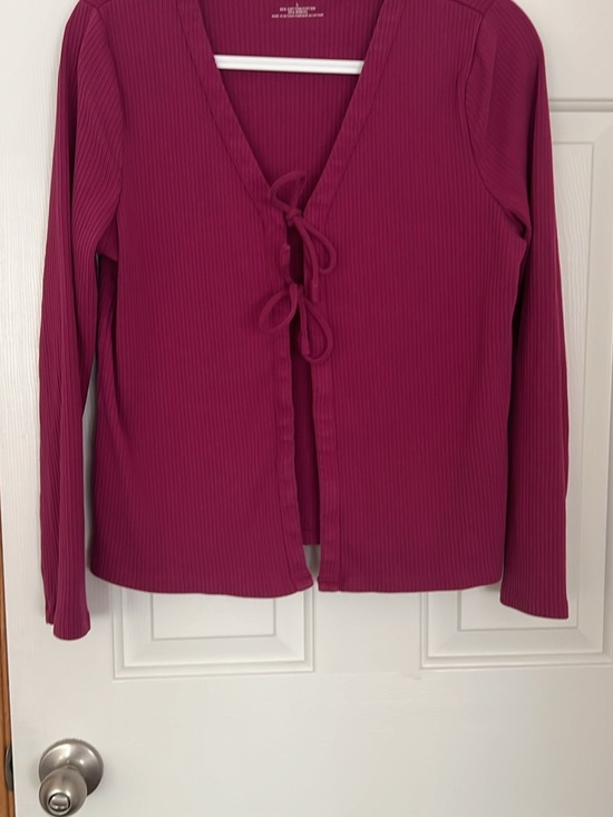 Talbots Tops - Talbots Ribbed Long-Sleeve Tie-Front Top - Deep Pink